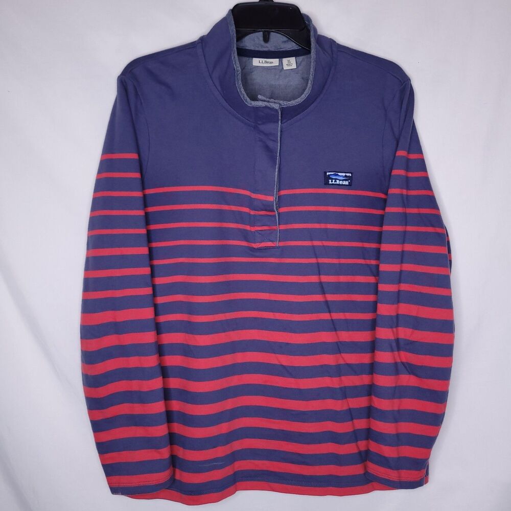 LL Bean Rugby Pullover Womens XL Striped Navy, Red Long Sleeve
